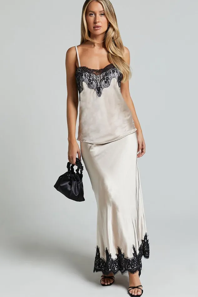 Zareena Midi Skirt 8211 Lace Trim Slip Skirt In Oyster Women Showpo Skirts