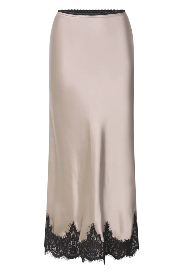 Zareena Midi Skirt 8211 Lace Trim Slip Skirt In Oyster Women Showpo Skirts
