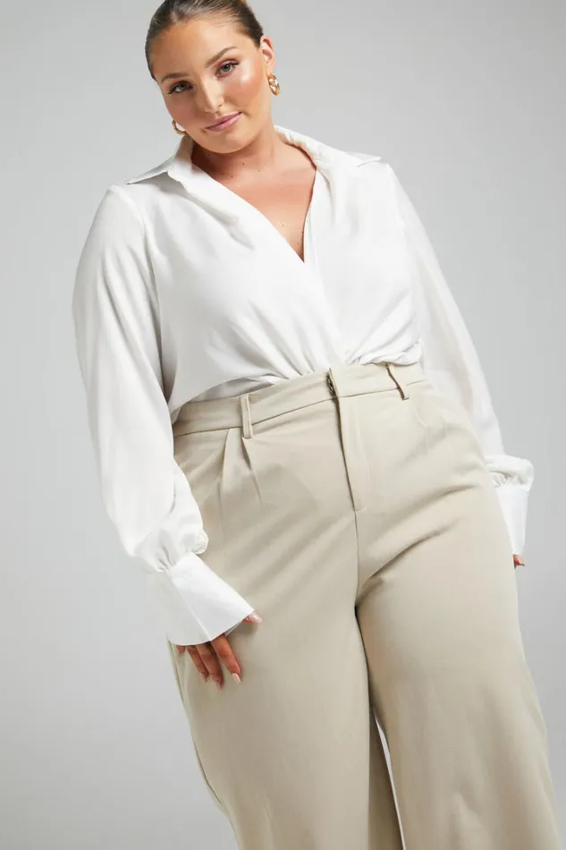 Zephyr Bodysuit 8211 Plunge Neck Cowl Bodysuit In White Women Showpo Curve Clothes