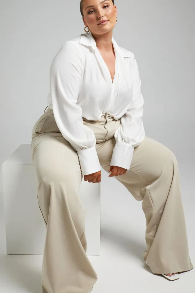 Zephyr Bodysuit 8211 Plunge Neck Cowl Bodysuit In White Women Showpo Curve Clothes