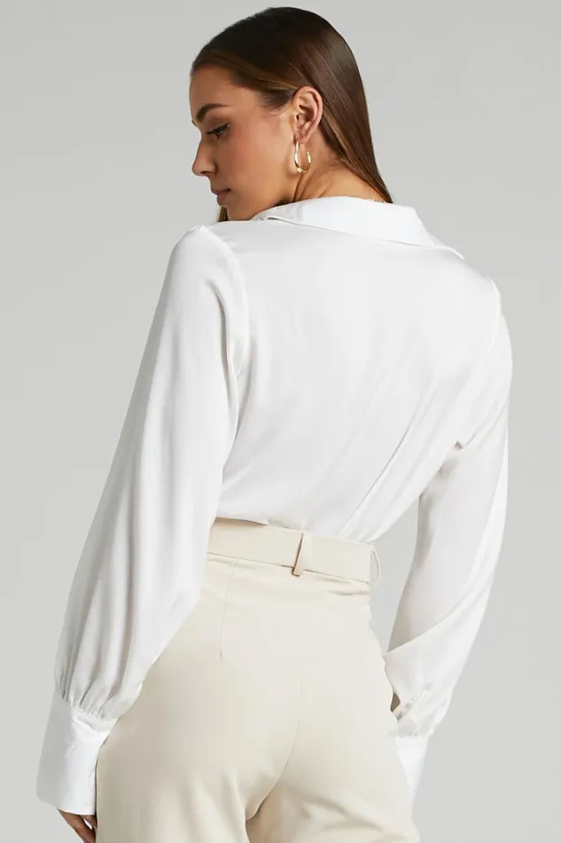 Zephyr Bodysuit 8211 Plunge Neck Cowl Bodysuit In White Women Showpo Curve Clothes