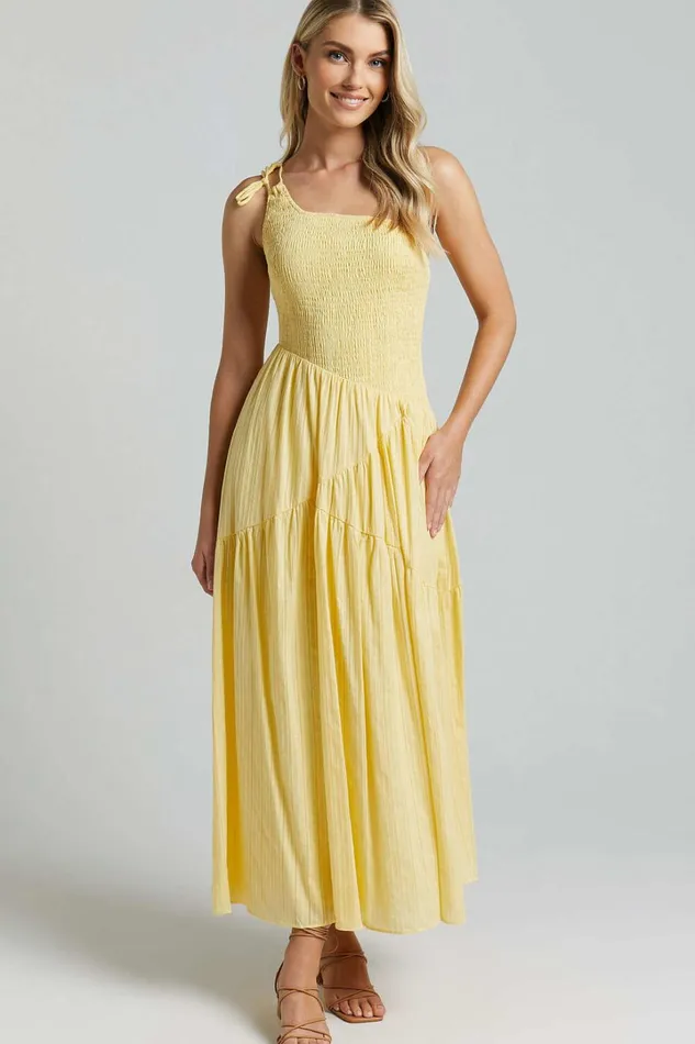 Zhibet Midi Dress 8211 One Shoulder Tie Fit And Flare Dress In Yellow Women Showpo Dresses Zhibet Midi Dress 8211 One Shoulder Tie Fit And Flare Dress In Yellow Women Showpo Dresses