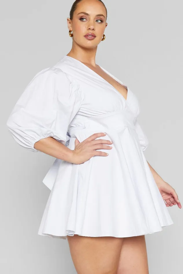 Zyla Mini Dress 8211 Puff Sleeve Wrap Dress In White Women Showpo Dresses