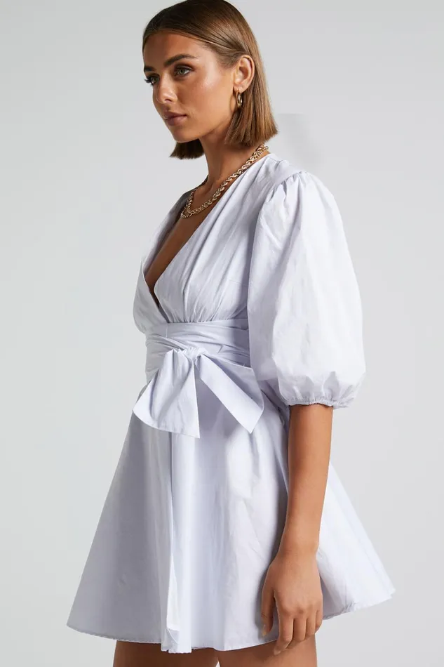 Zyla Mini Dress 8211 Puff Sleeve Wrap Dress In White Women Showpo Dresses