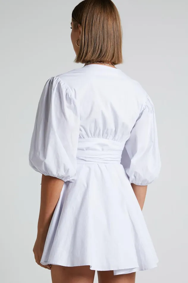 Zyla Mini Dress 8211 Puff Sleeve Wrap Dress In White Women Showpo Dresses